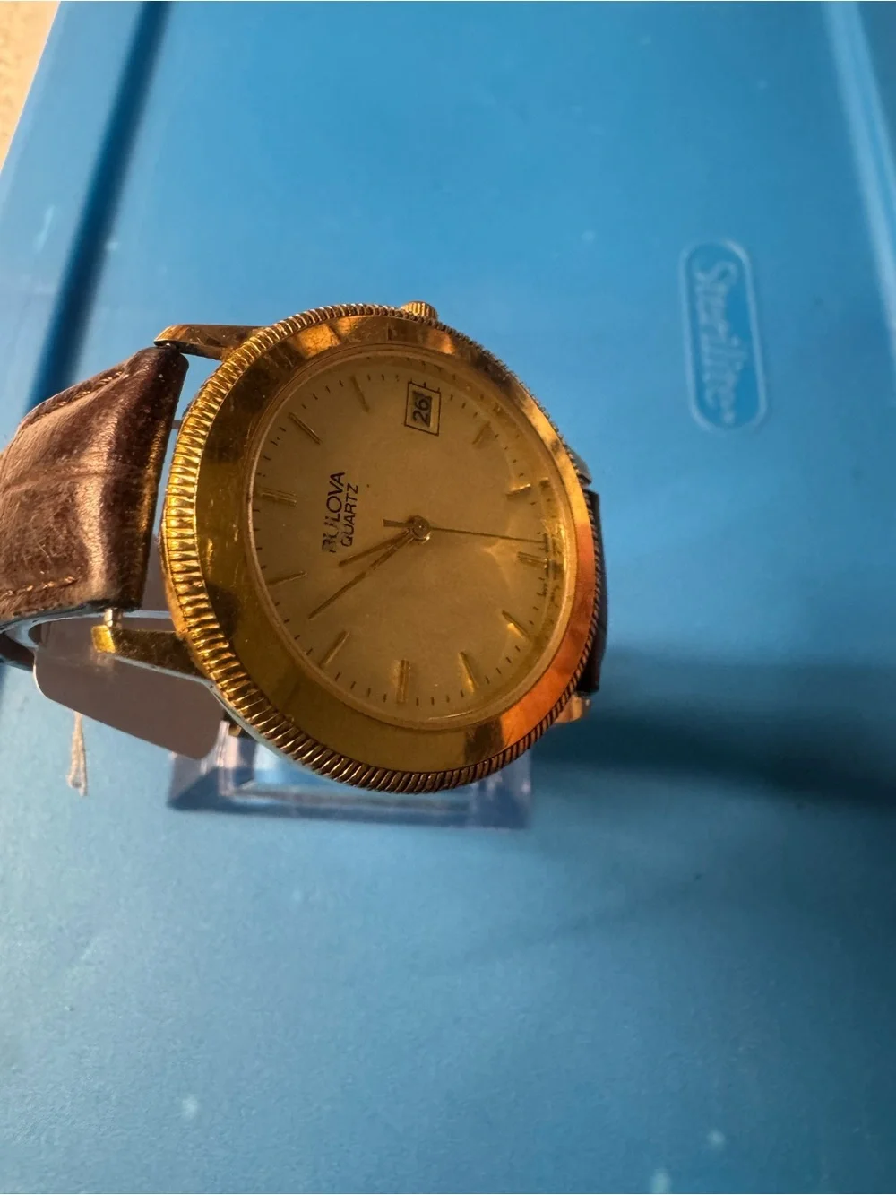 Bulova Gold and Brown Quartz Dress Watch with Date